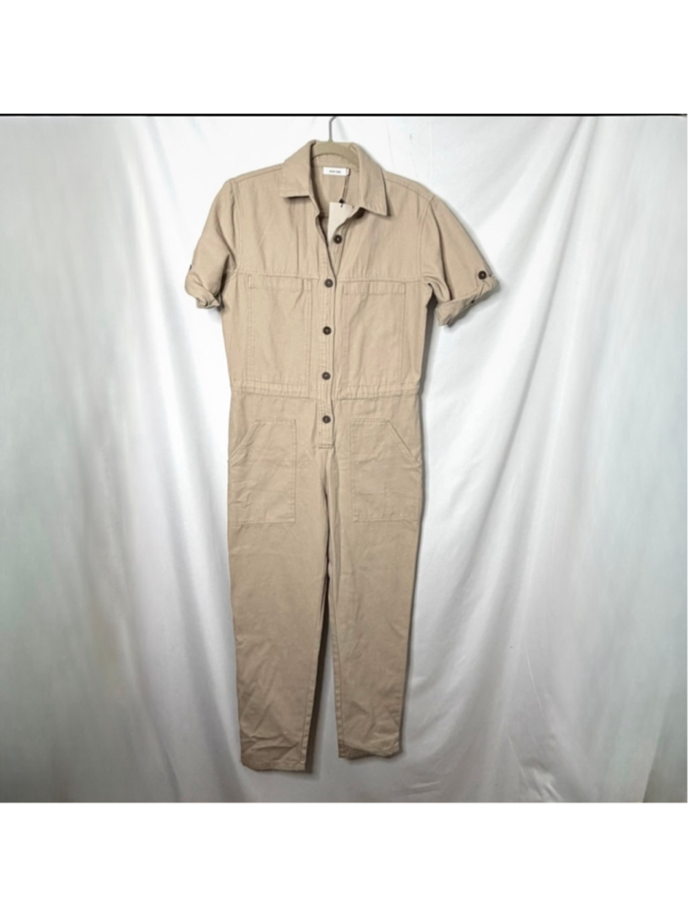 Women's MOD REF Beige Short Sleeve Collared Jumpsuit Small NEW with tags